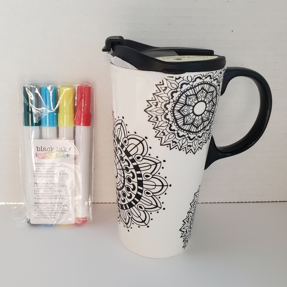 Black Ink Just Add Color 17 oz Ceramic Travel Tall Cup w/Lid New Open Box *READ* - Picture 2 of 14